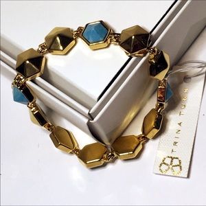 NWT Trina Turk Turquoise and Gold Tone Bracelet